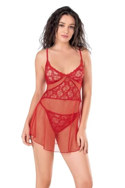 Ahu Lingerie Kırmızı Kısa Tül Gecelik Ahu Primoda 4135