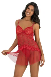 Ahu Lingerie Kırmızı Kısa Tül Gecelik Ahu Primoda 4212