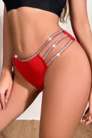 Kırmızı Simli Şeritli Fantezi Kadın Külot Feel Lady 1037