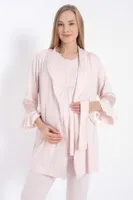 Kısa Kol Bisiklet Yaka Kadın Viskon Dantel Detaylı Hamile Pijama Takımı Sabahlık Anıl 11314 Pembe farklı açı