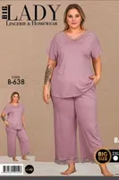 Kısa Kollu Büyük Beden V Yakalı Kadın Pijama Takımı Lady B-638 Lila farklı açı