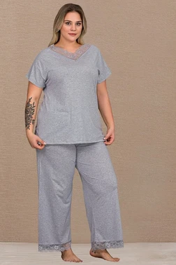 Lady Kısa Kollu Dantel Detaylı Büyük Beden Pijama Takımı Lady B-635 - Alternatif Görünüm