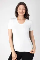 Kısa Kollu V Yaka Modal Kadın T-Shirt Confeo C801-020 Beyaz