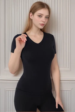 Kısa Kollu V Yaka Modal Kadın T-Shirt Confeo C801-020 - Alternatif Görünüm