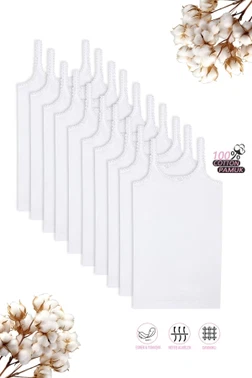 Kız Çocuk %100 Pamuklu Ribana Dantel Detaylı İnce Askılı Örme Atlet 10'lu Paket Özkan 1610