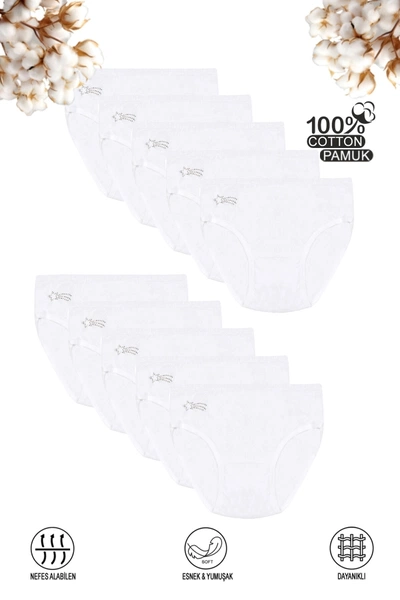 Kız Çocuk %100 Pamuklu Ribana Esnek Rahat Taş Detaylı Slip Külot 10'lu Paket Özkan 0840