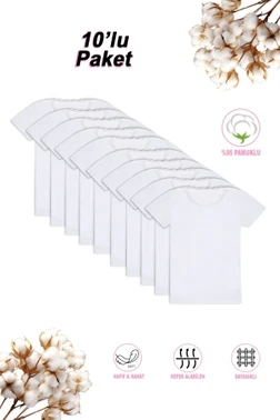 Kız Çocuk %95 Pamuklu Süprem Yakası Dantel Atlet Fanila Tişört 10'lu Paket Özkan 42781