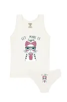 Kız Çocuk Pamuklu Atlet Ekru Kedi Öts 8665 görsel 5