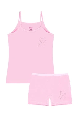Öts İç Giyim Kız Çocuk Pamuklu Atlet Taş Baskılı Pembe Kedi Öts 8629