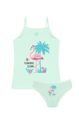 Öts İç Giyim Kız Çocuk Pamuklu Atlet Yeşil Flamingo Öts 8656