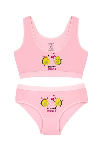 Kız Çocuk Pamuklu Büst Külot Pembe Friends Forever Öts 8805