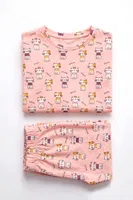 Kız Çocuk Pamuklu Pijama Takımı Kısa Kol Uzun Alt Desenli Geniş ve Rahat Kesim Öts 474003 Renkli-3 görsel 5