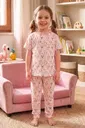 Kız Çocuk Pamuklu Pijama Takımı Kısa Kol Uzun Alt Desenli Geniş ve Rahat Kesim Öts 474003