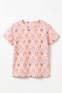 Öts İç Giyim Kız Çocuk Pamuklu Pijama Takımı Kısa Kol Uzun Alt Desenli Geniş ve Rahat Kesim Öts 474003 - Alternatif Görünüm