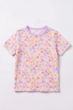 Öts İç Giyim Kız Çocuk Pamuklu Pijama Takımı Kısa Kol Uzun Alt Desenli Geniş ve Rahat Kesim Öts 474004 - Alternatif Görünüm