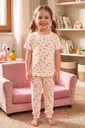 Kız Çocuk Pamuklu Pijama Takımı Kısa Kol Uzun Alt Desenli Geniş ve Rahat Kesim Öts 474005