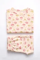 Kız Çocuk Pamuklu Pijama Takımı Kısa Kol Uzun Alt Desenli Geniş ve Rahat Kesim Öts 474005 Renkli-5 görsel 5