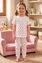 Kız Çocuk Pamuklu Pijama Takımı Kısa Kol Uzun Alt Desenli Rahat Uyku Kalıbı Öts 474001