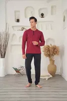 Klasik Suprem Erkek Pijama Takım Bone Club 5282 Bordo görsel 4