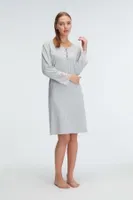 Kol V Yaka Kadın Polyester Elastan DÜZ Yazlık Örme Normal Bel Mini Dantel Detaylı Gecelik Anıl 11312 Grimelanj