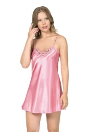 Ahu Lingerie Koyu Pembe Kısa Saten Gecelik Ahu Primoda 0005