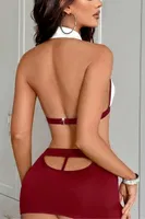 Kravatlı Ve Mini Etekli Kostüm Takımı Real Passione 20099 Kırmızı detay görünüm