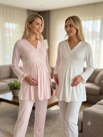 Kruvaze Kadın 3'lü Pijama Takımı Bone Club 6312