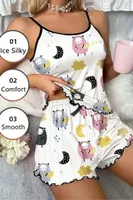 Kuzu Desenli Pembe İp Askılı Yazlık Şort Pijama Takımı Real Passione S-46 Beyaz görsel 4