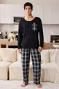 Lacivert Alt Ekose Uzun Kollu Erkek Çift Pijama Takımı Bella Notte CP-7553