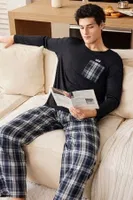 Lacivert Alt Ekose Uzun Kollu Erkek Çift Pijama Takımı Bella Notte CP-7553 Lacivert görsel 4