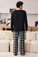 Lacivert Alt Ekose Uzun Kollu Erkek Çift Pijama Takımı Bella Notte CP-7553 Lacivert farklı açı