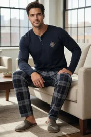Lacivert Erkek Uzun Kollu Pijama Takım Tekten 8190