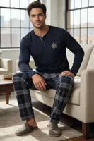 Lacivert Erkek Uzun Kollu Pijama Takım Tekten 8190 Görsel