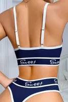 Lacivert Kadın Sweet Yazılı ve Lastik Detaylı Sütyen Külot Takım Ruselin 5160 Lacivert detay görünüm
