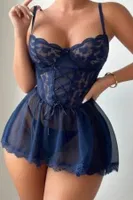 Lacivert Örgü Detaylı Seksi Kadın Tül Gecelik Real Passione 4060 Lacivert farklı açı