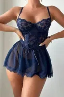 Lacivert Örgü Detaylı Seksi Kadın Tül Gecelik Real Passione 4060 Lacivert görsel 4