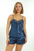 Lacivert Saten Babydoll Şortlu Takım Sistina 259 Lacivert farklı açı