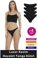 Lazer Kesim Tanga Külot Form Angel 6002 - 4 Adet Siyah görsel 5