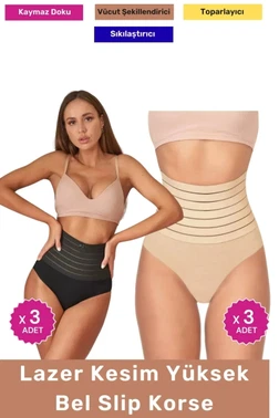 Lazer Kesim Yüksek Bel Slip Korse Form Angel 3206 - 3 Adet