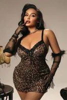 Leopar Askılı Seksi Büyük Beden Gecelik Real Passione 13134 Siyah görsel 4