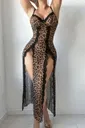 Leopar Çift YIrtmaçlı Dantel Detaylı Uzun Leopar Gecelik Nightlight 3808