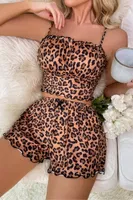 Leopar Desenli Yazlık Şort Pijama Takım Real Passione S-51 Kahverengi görsel 6