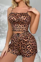 Leopar Desenli Yazlık Şort Pijama Takım Real Passione S-51 Kahverengi görsel 4