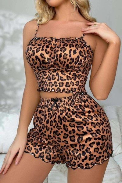 Leopar Desenli Yazlık Şort Pijama Takım Real Passione S-51