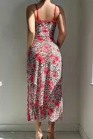Leopar Gül Desenli Kırmızı Dantel Detaylı Yırmatçlı Fantezi Gecelik Lily Bianca LB-302 Kahverengi detay görünüm