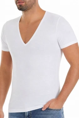 Yıldız Çamaşır Likralı Derin V Yaka Erkek T-Shirt Beyaz Yıldız 355