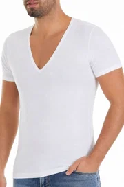 Yıldız Çamaşır Likralı Derin V Yaka Erkek T-Shirt Beyaz Yıldız 355
