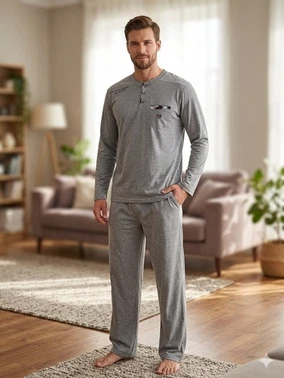 Likralı İki İplik Cepli Erkek Pijama Takımı Bone Club 6371 - Alternatif Görünüm