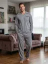 Likralı İki İplik V Yaka Erkek Pijama Takımı Bone Club 6372