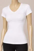 Likralı V Yaka Kısa Kol Kadın T-Shirt Beyaz Yıldız 2370 Beyaz